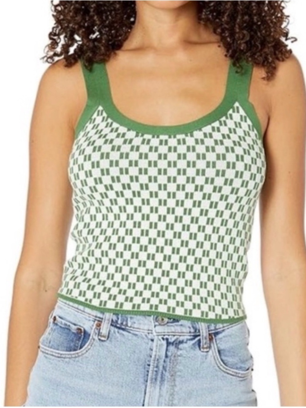 Abercrombie & Fitch Green and White Checker Knit Tank